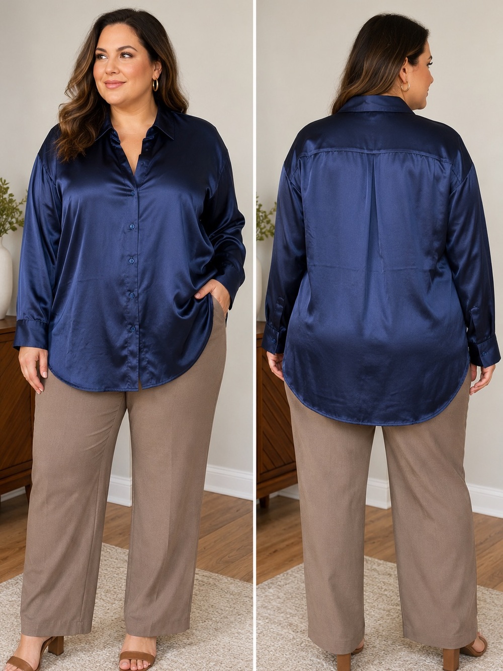 Torrid Size 1 Navy Satin Button-
Up Blouse